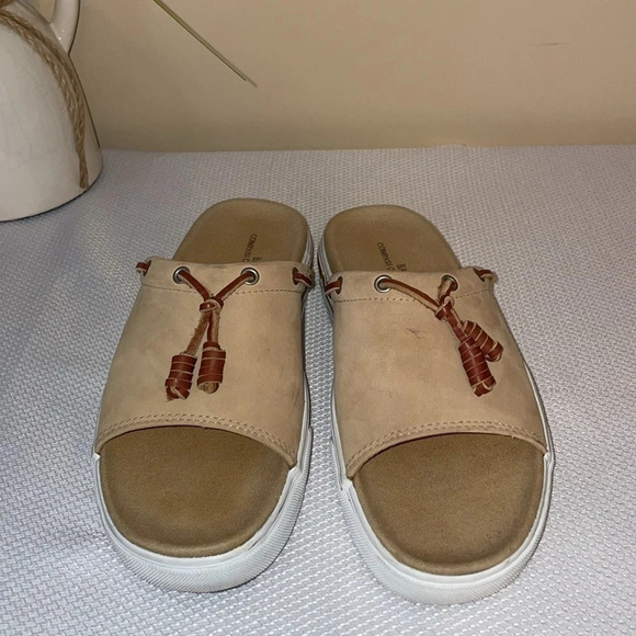 G H Bass & Co womens sandals 8 Roxanna tan leather flat slide slip on casual - Picture 3 of 9